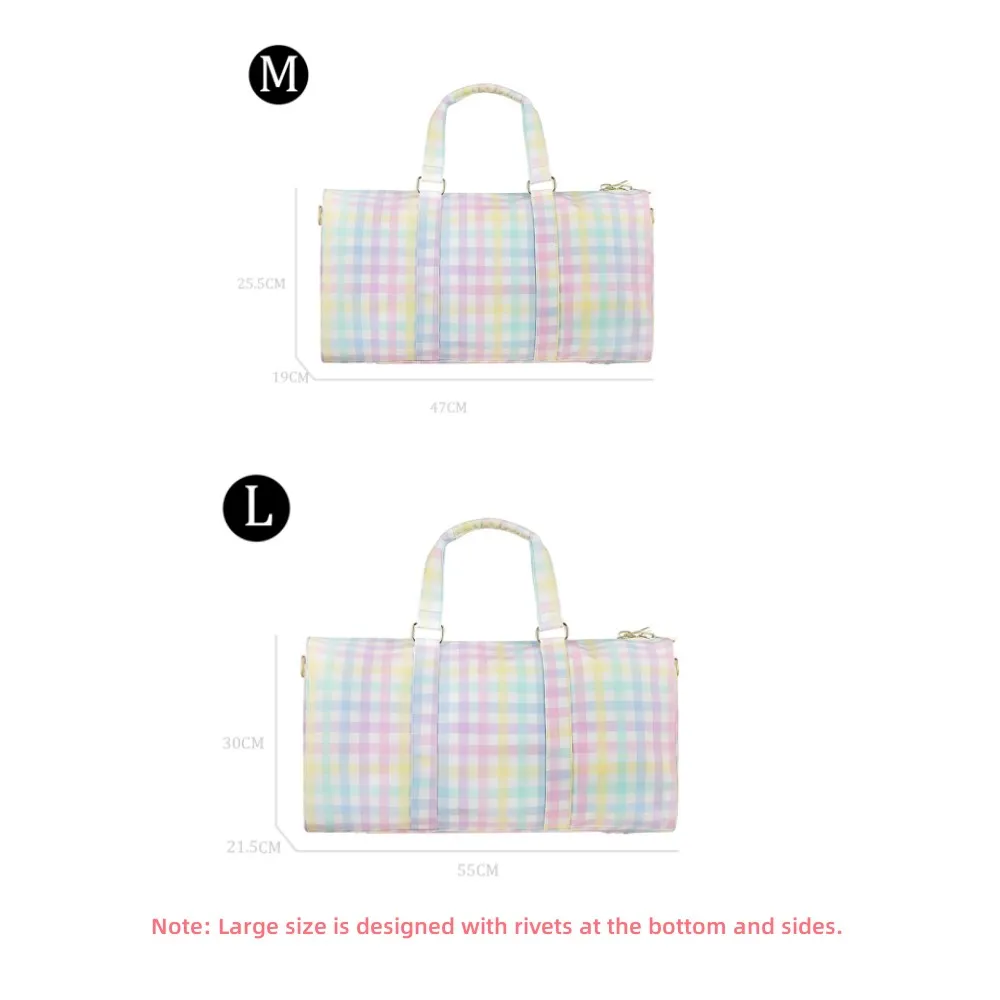 Nylon Weekender Travel Duffle Bags Plaid Waterproof Large Capacity Rainbow Gingham Handbag Spring Summer New Style DIY Gift