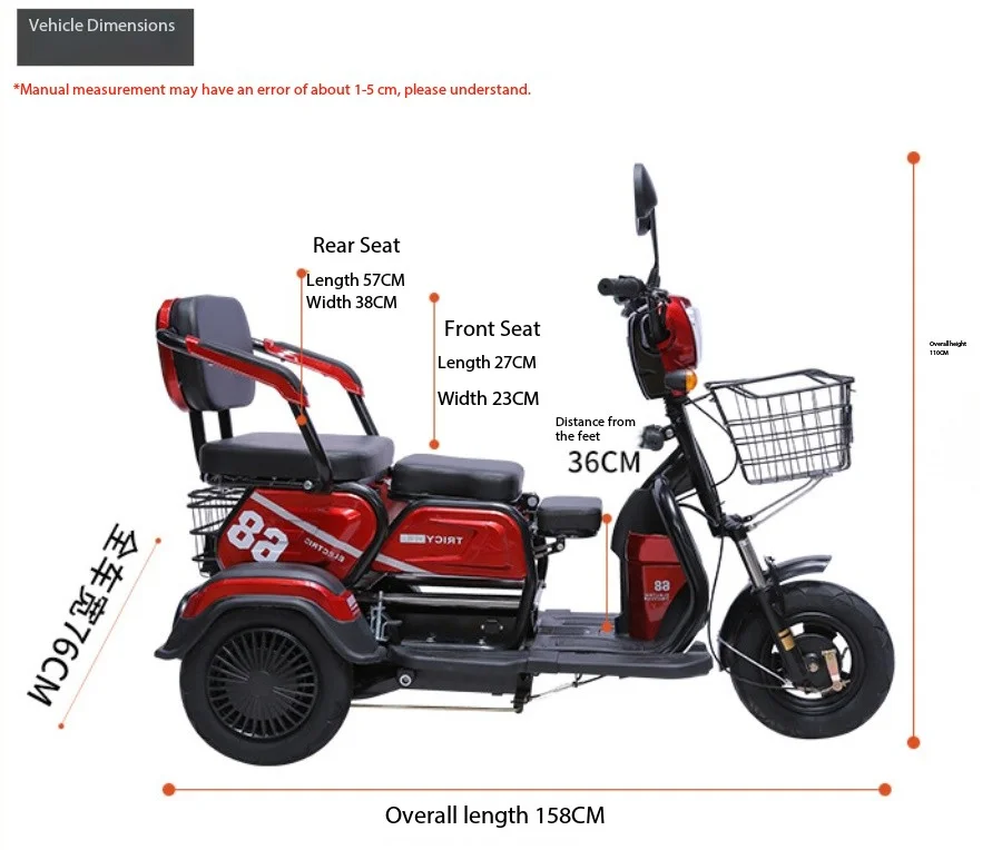 Small household electric tricycle with three seat cushions for adult and elderly leisure electric scooter