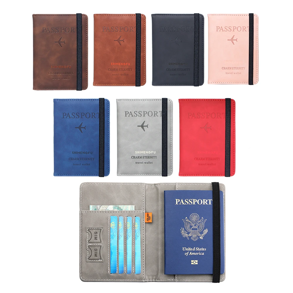 Funda de cuero con bloqueo RFID para pasaporte, tarjetero de viaje, billetera para hombres y mujeres, organizador de pase de documentos, carpeta,