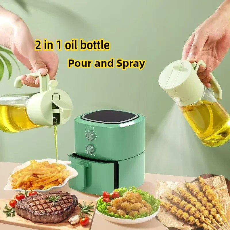 2 In1 Oil Spray Bottle Barbecue Cooking Olive Oil Dispenser Oil Jar Baking Vinegar Soy Sauce Spray Container Kitchen Utensil