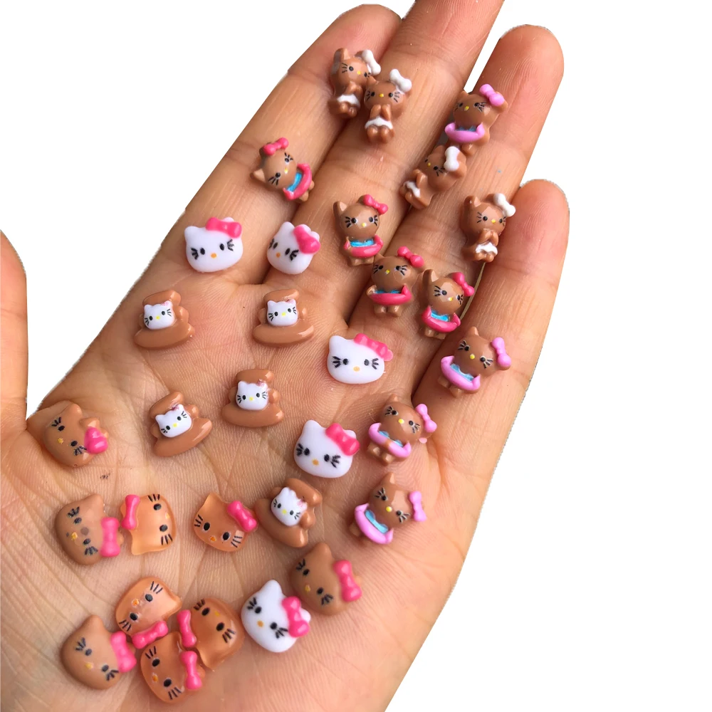 Sanrio Pele Preta Olá Kitty Acessórios para Unhas, Desenhos Animados Resina Unhas Adesivos, Jóias DIY Decoração Artesanato, Manicure Decalques, 50Pcs