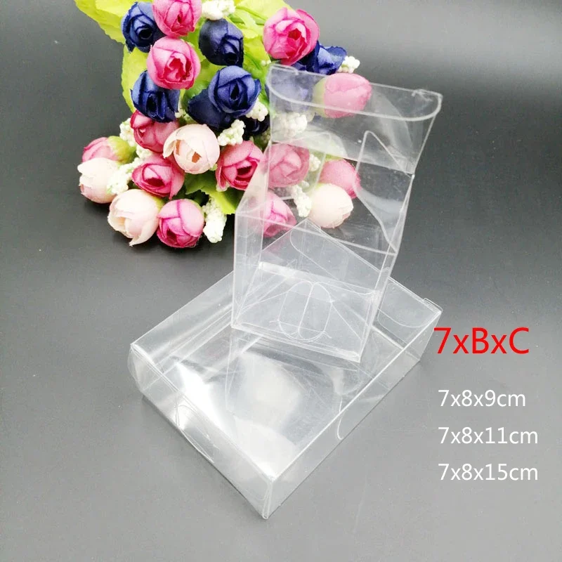 100pcs 7xBxC Rectangle Transparent Wedding Boxes Mini Christmas Plastic Box Clear PVC Gift Box Storage Packaging Candy Gift Boxs