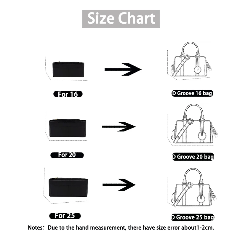 EverToner New Insert Bag For D Groove16/20/25 Liner Portable Felt Bag Organizer Multi-Pocket Storage Bags Travel Accessory