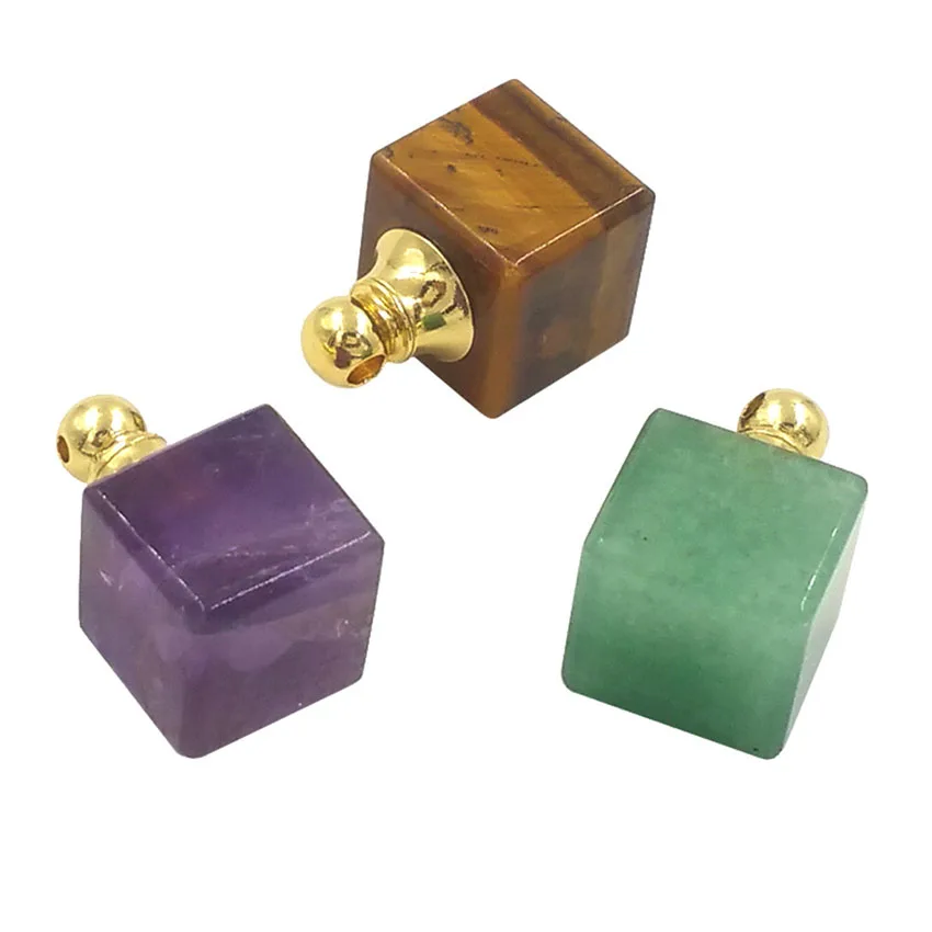 

Crystal Cube Stone Perfume Bottle Pendants Diffuser For Women Necklace Bracelets DIY Natural Amethyst Rose Quartz Agate Jewelry