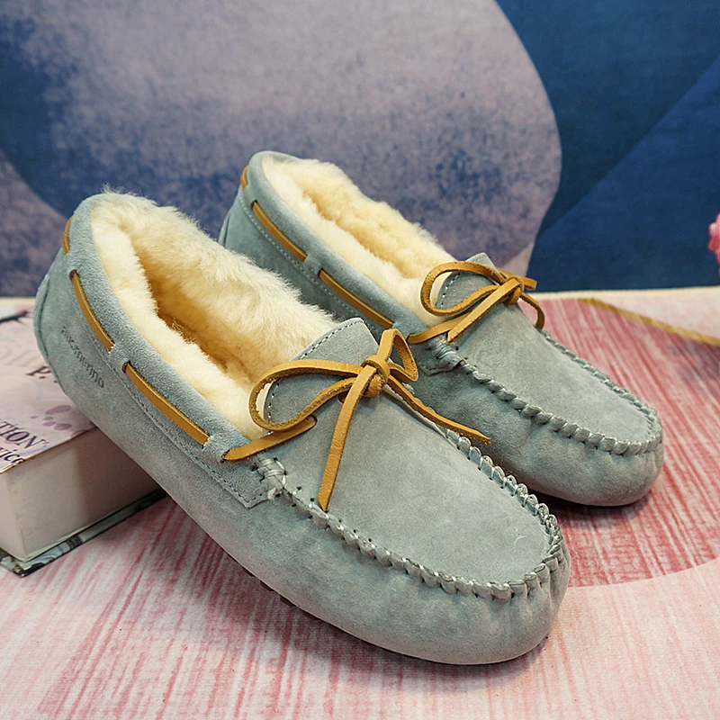 

New Arrival Comfortable Deer Skin ort Snow Boots Bowknot Design Anti Slip Soft Pure Wool Lined Winter Boots for Women
