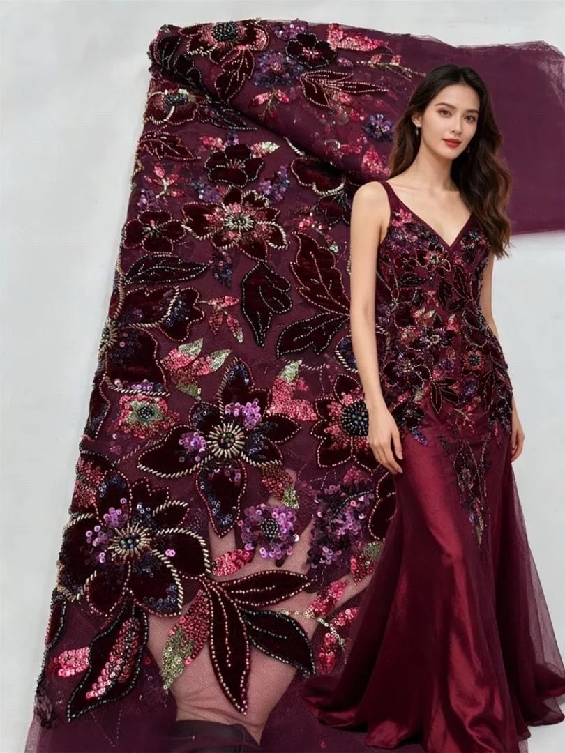 

Nigerian High-Quality Tulle Lace Fabric with Beads And Sequins 2025 African French Mesh Net Lace Fabric for Party Dress Making