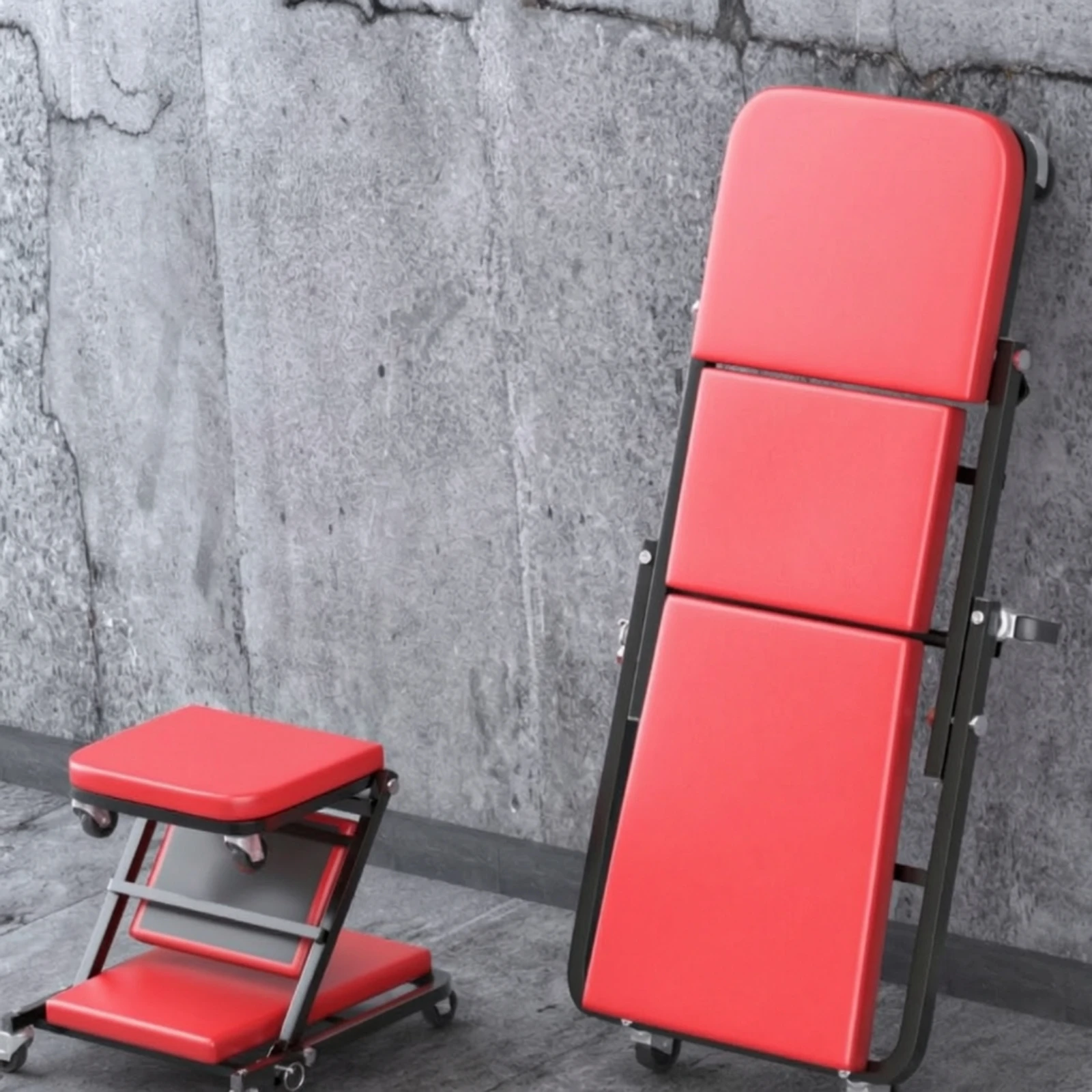 2-in-1 Mechanic Creeper with Stool Stable Rolling Mechanic Stool with Casters Repair Seat Mobile for Mechanics, Workshop