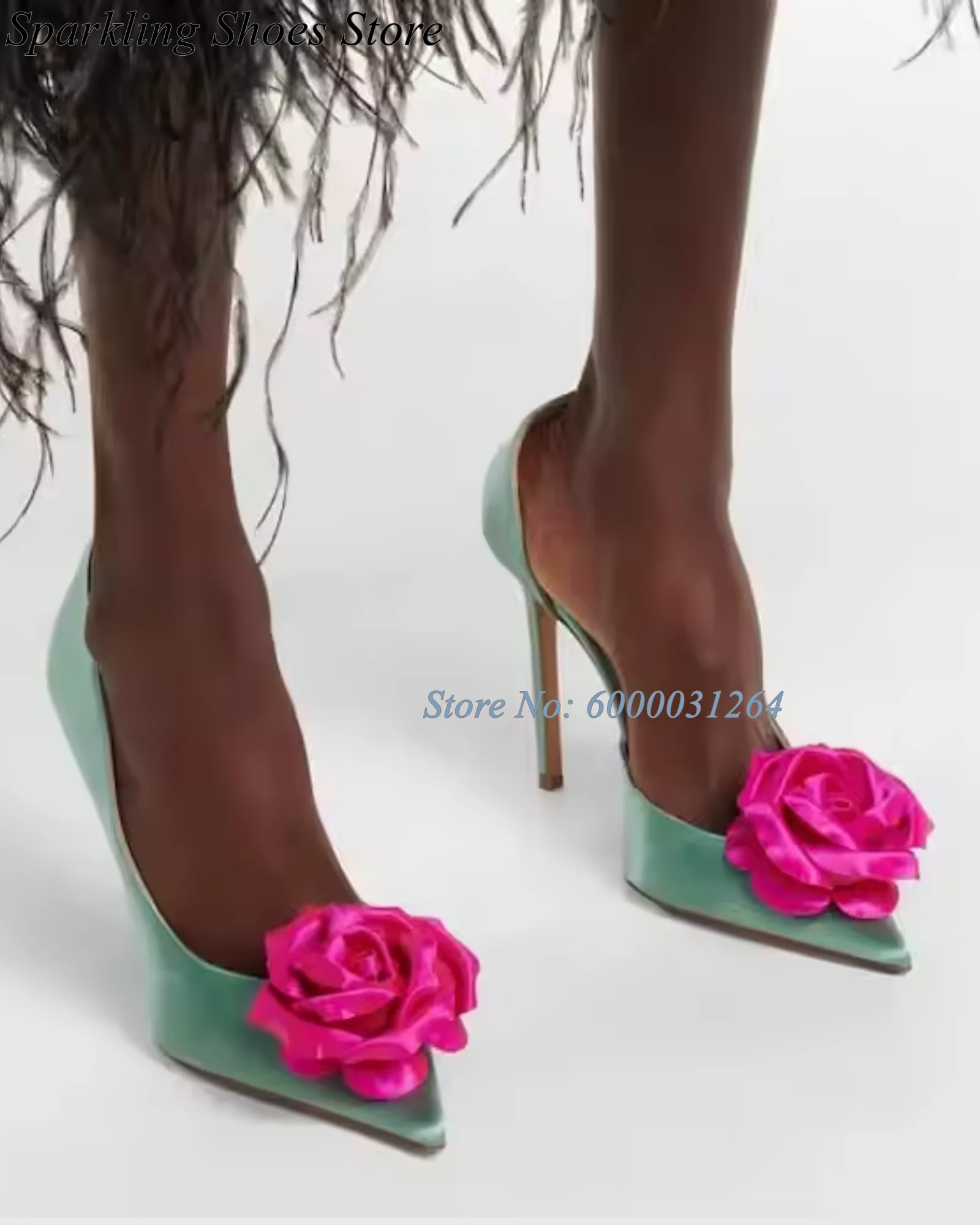 

Bridal Roses Garden Pumps Pointed Toe Shallow Blossom High Heels Women Stiletto Flower Decor Slip On Shoes 2026 Spring Summer