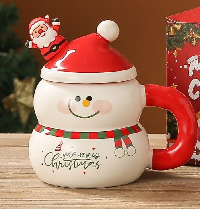 Christmas Ceramic Cup with Lid Spoon Large Capacity Cartoon Christmas Mug Home Holiday Atmosphere Gift Dropshipping