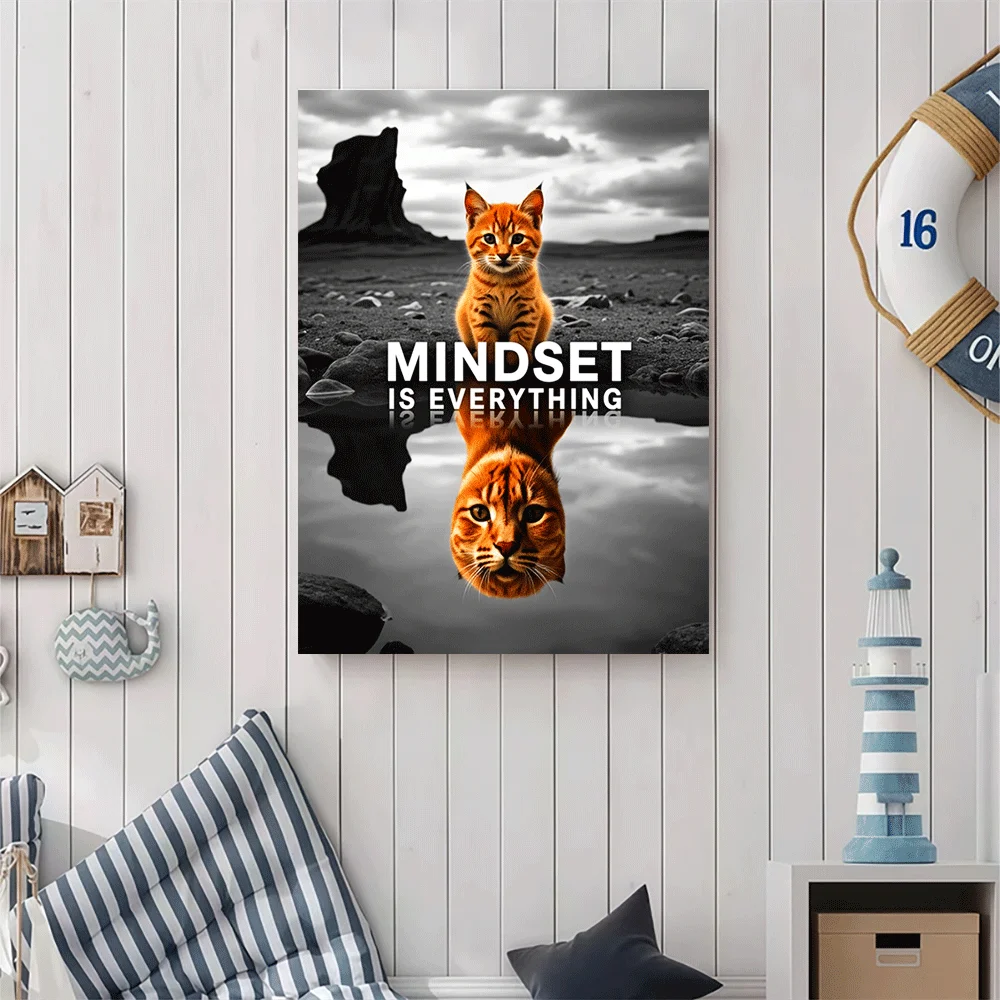 1PC-Unframed Canvas poster wall decoration  Orange Kitten Reflection Desert Mindset Is Everything Motivational Art Poster