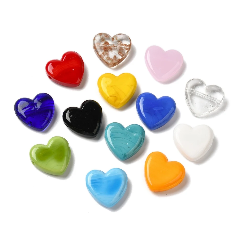 

20Pcs Heart Handmade Lampwork Beads Love Heart Glass Spacer Loose Bead for DIY Bracelet Earring Jewelry Making 20x20x7mm