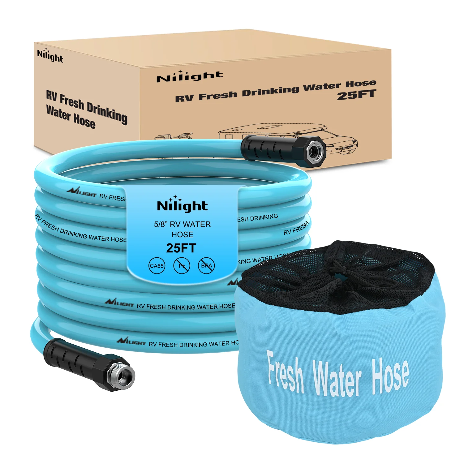 Nilight RV Water Hose 25FT Garden Drinking Hoses with Storage Bag Leakproof Anti-Kink 5/8