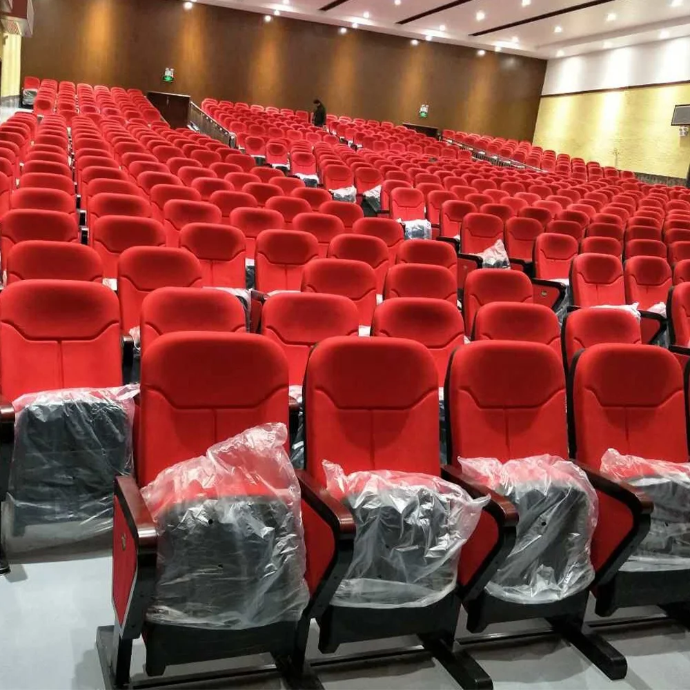 Standard Size Conference Lecture Hall Seat Red Fabric Plastic Materials Auditorium Chair