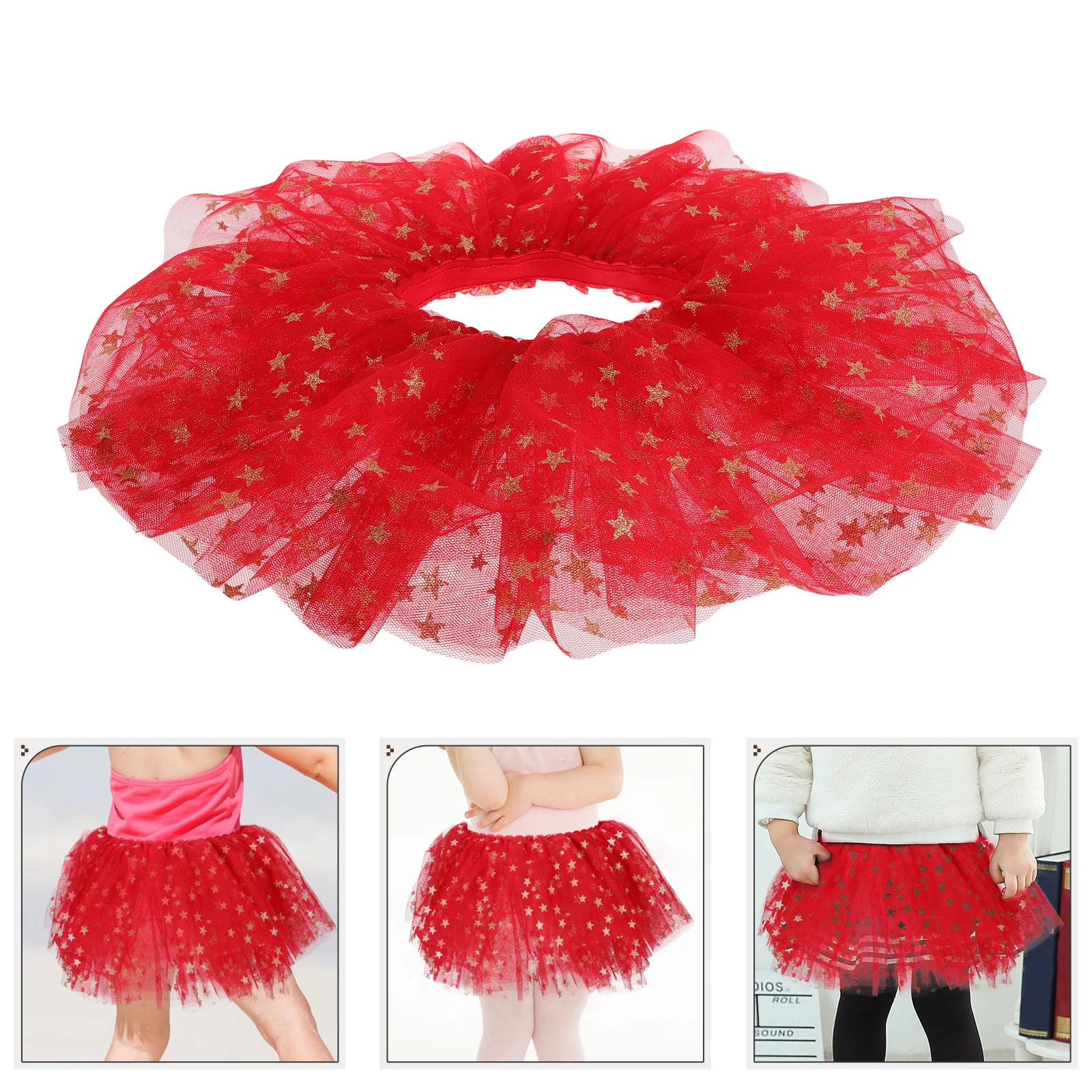 

Girls Red Tutu Skirt Layered Tulle Mesh Breathable Ballet Dance Skirt Birthday Party Princess Costume Skirts Red Tutu