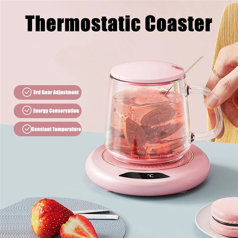 Thermostatic Heating Coaster 2PC USB Home 3-Speed Adjustment 55 Degree Constant Temperature