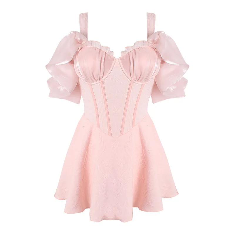 wisuwore 2023 Korea Style One Piece Swimsuit Women Solid Sexy Swimwear Pink Ruffled Sexy Swimwear Beach Pool Thong Monokini