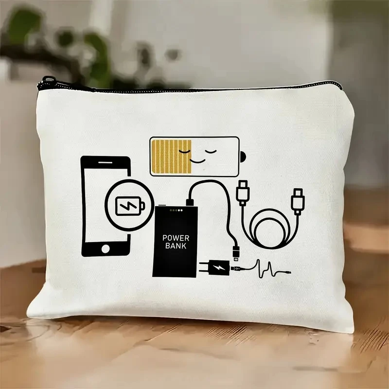 White Charger Cable Organizer Bag, Travel Power Bank Storage, Gift for Parents