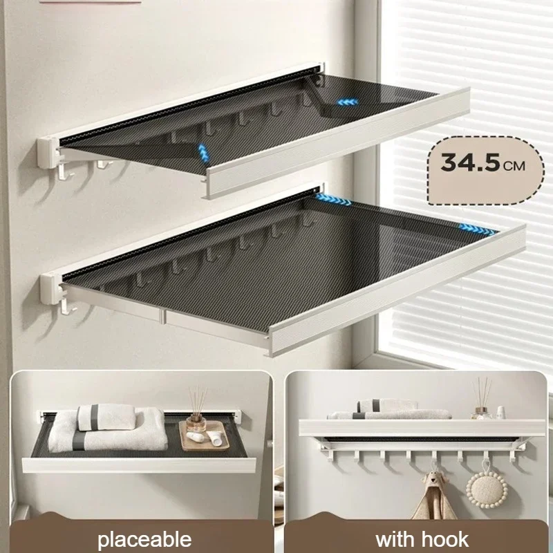 Bathroom Folding and Retractable Drying Rack No Punching Bathroom Dirty Clothes Rack Towels Bath Towels Invisible Storage Rack