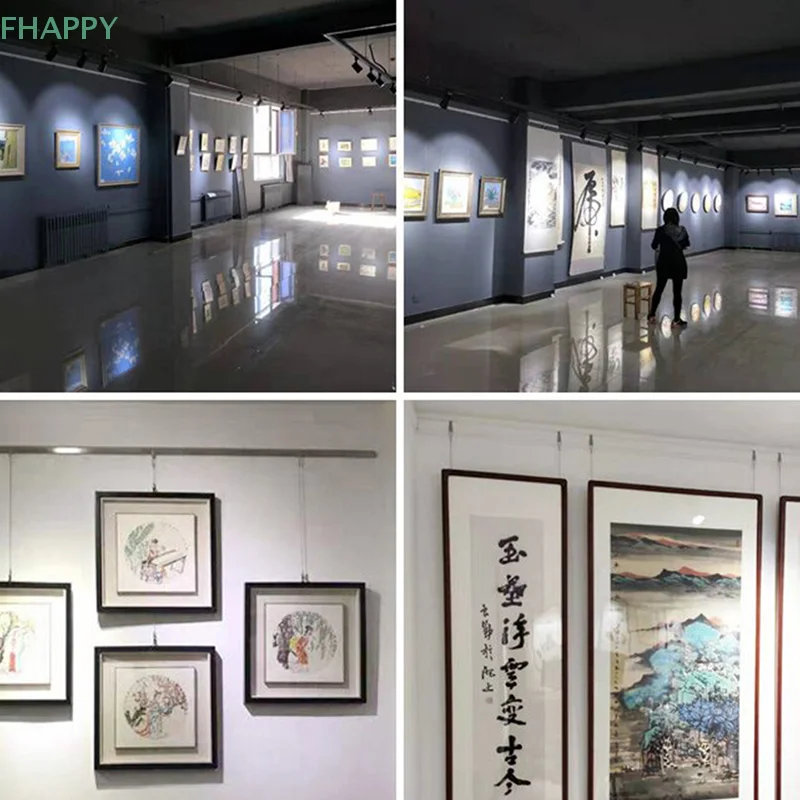 두꺼운 와이어 그림 사진 유화 라이트 슈트 트랙 레일 천장 이동식 후크 행어 클립, 미술 작품 쇼용, 2m 길이