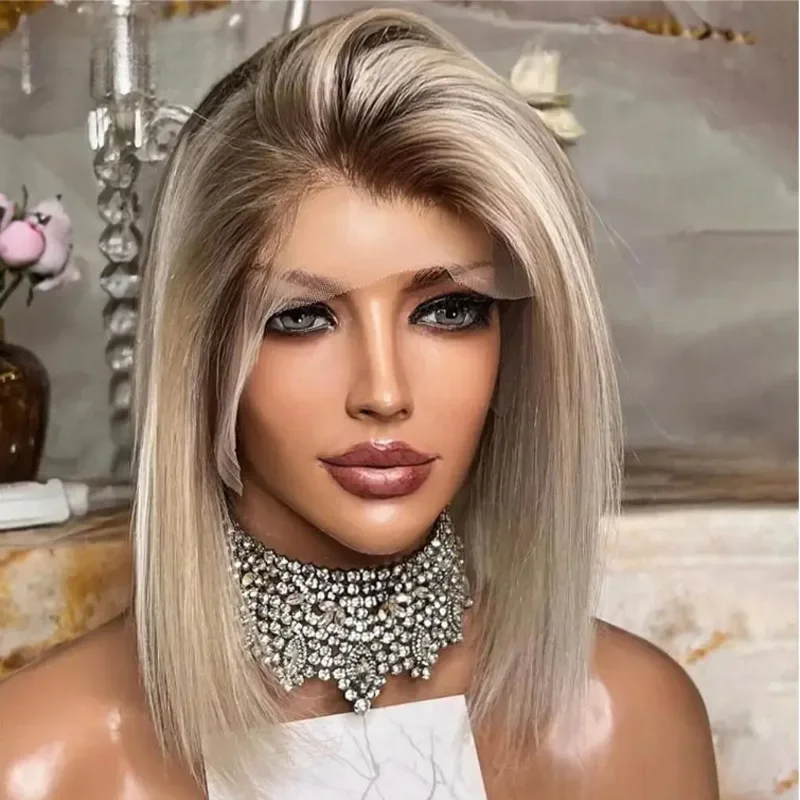 

Длинный 180 Плотность 26 дюймов Ombre Блондинка Мягкий Короткий Боб Прямой Натуральный Волос Парик Фронта Шнурка Для Чернокожих Женщин Предварительно Сорванные Детские Волосы