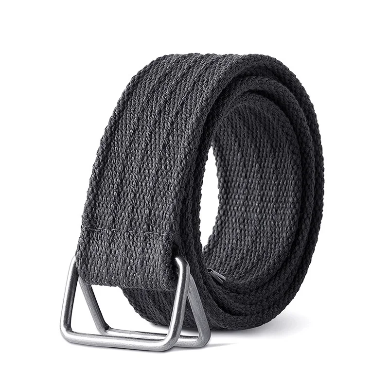 Men Nylon Belt Youth Men's Solid Color Canvas Double Ring Buckle Belts Outdoor Sports Tactical Training Belt Jeans Belts