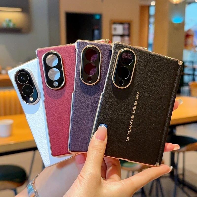 For Samsung Galaxy Z Fold 8 Case Luxury PU Leather Skin-friendly Protective Back Cover Fashion Electroplated frame Phone Shell