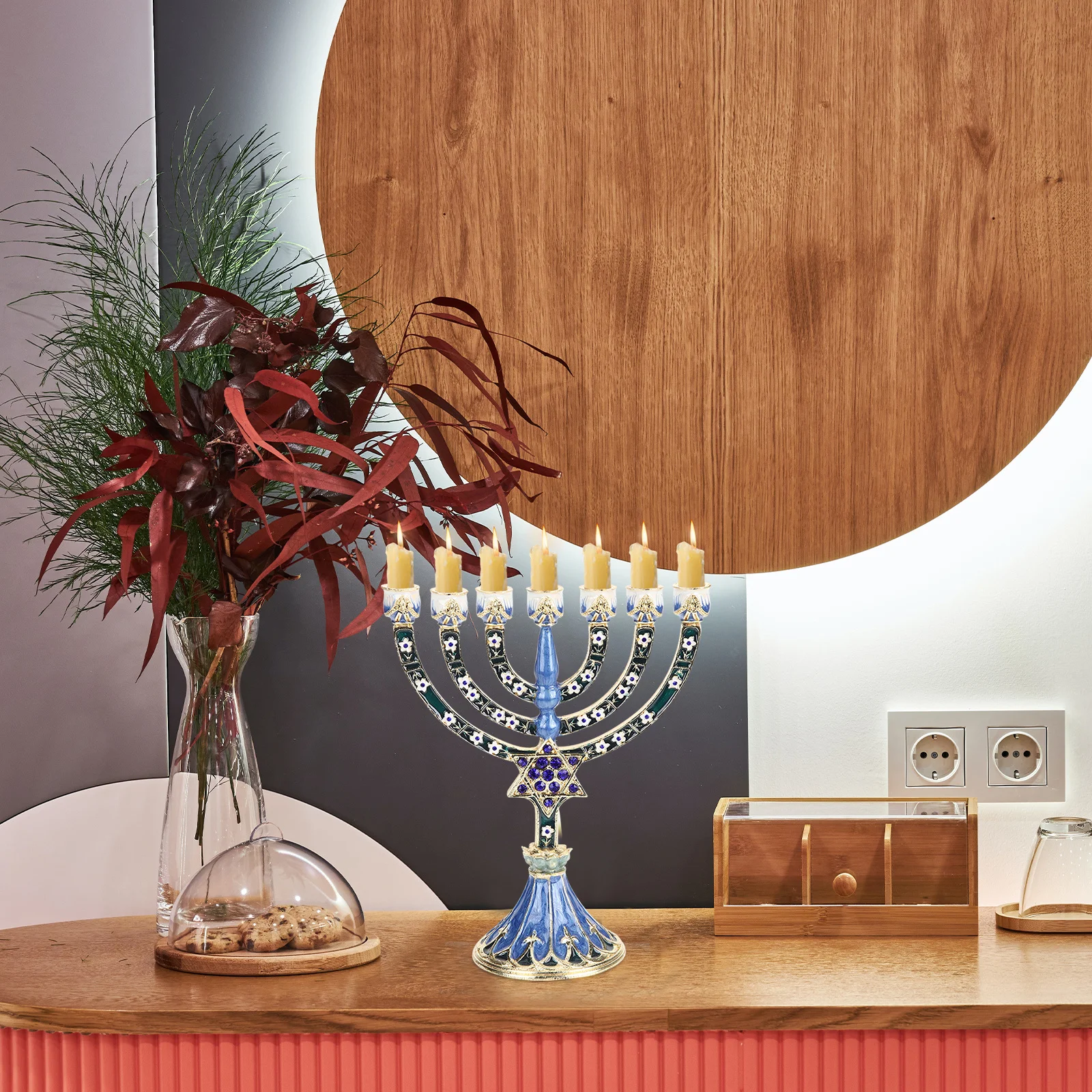 

7 Branches Holder for Table Sturdy Alloy Desktop Ornament Vintage Style Candlestick for Evening Party Use