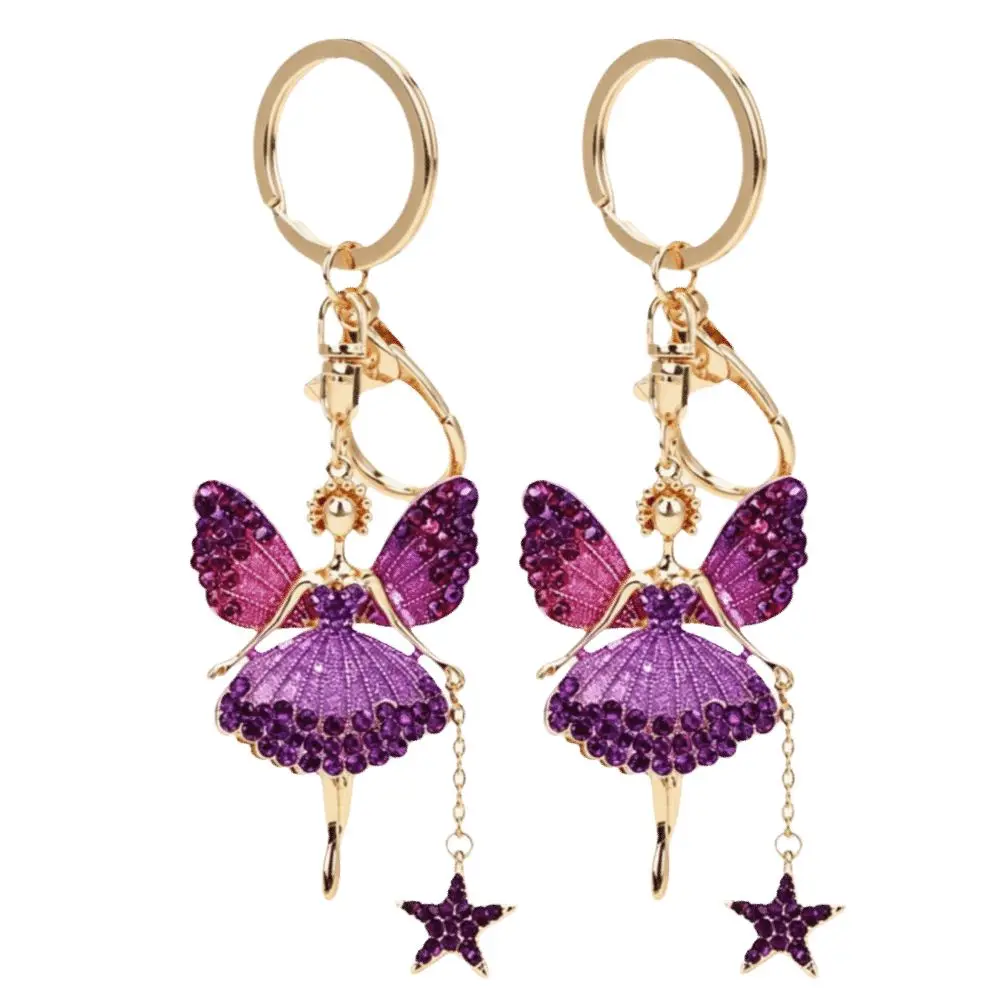 2pcs Pink / Purple Rhinestone Keychain Zinc Alloy Material Pendant Design Zinc Alloy Key Chain Rhinestone Inlaid