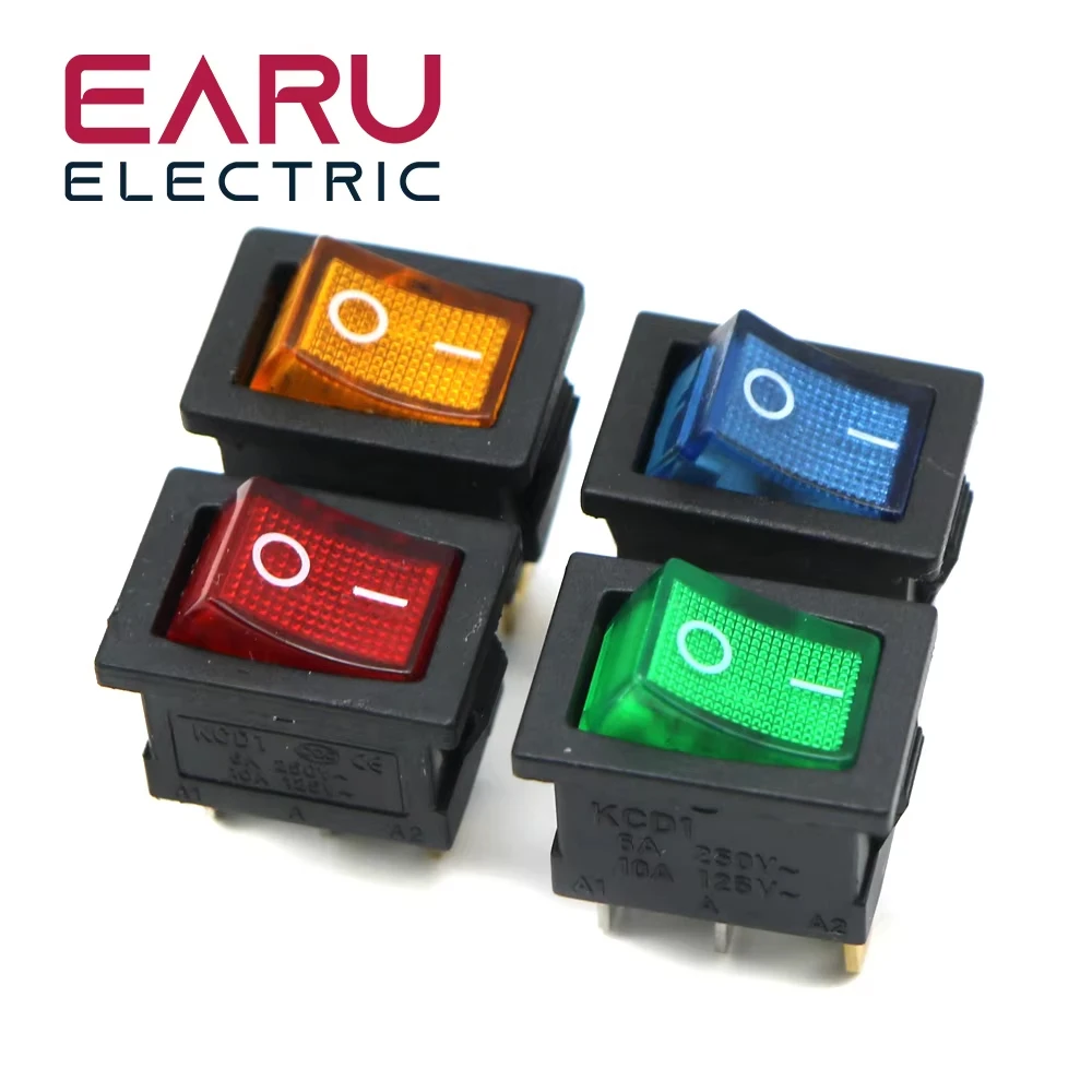 1pc DIY Locking KCD1 Red Blue Yellow Green Button On-Off 3Pin DPST Boat Car Rocker Switch 6A/10A 250V/125VAC Push Button Switch