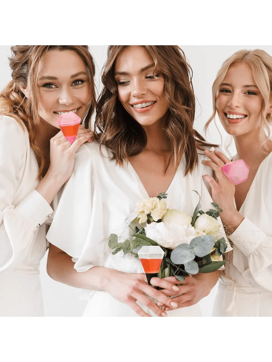 

9pcs Plastic Ring-Shaped Shot Glasses With Rhinestone Design For Wedding Party Bridal Shower Favors