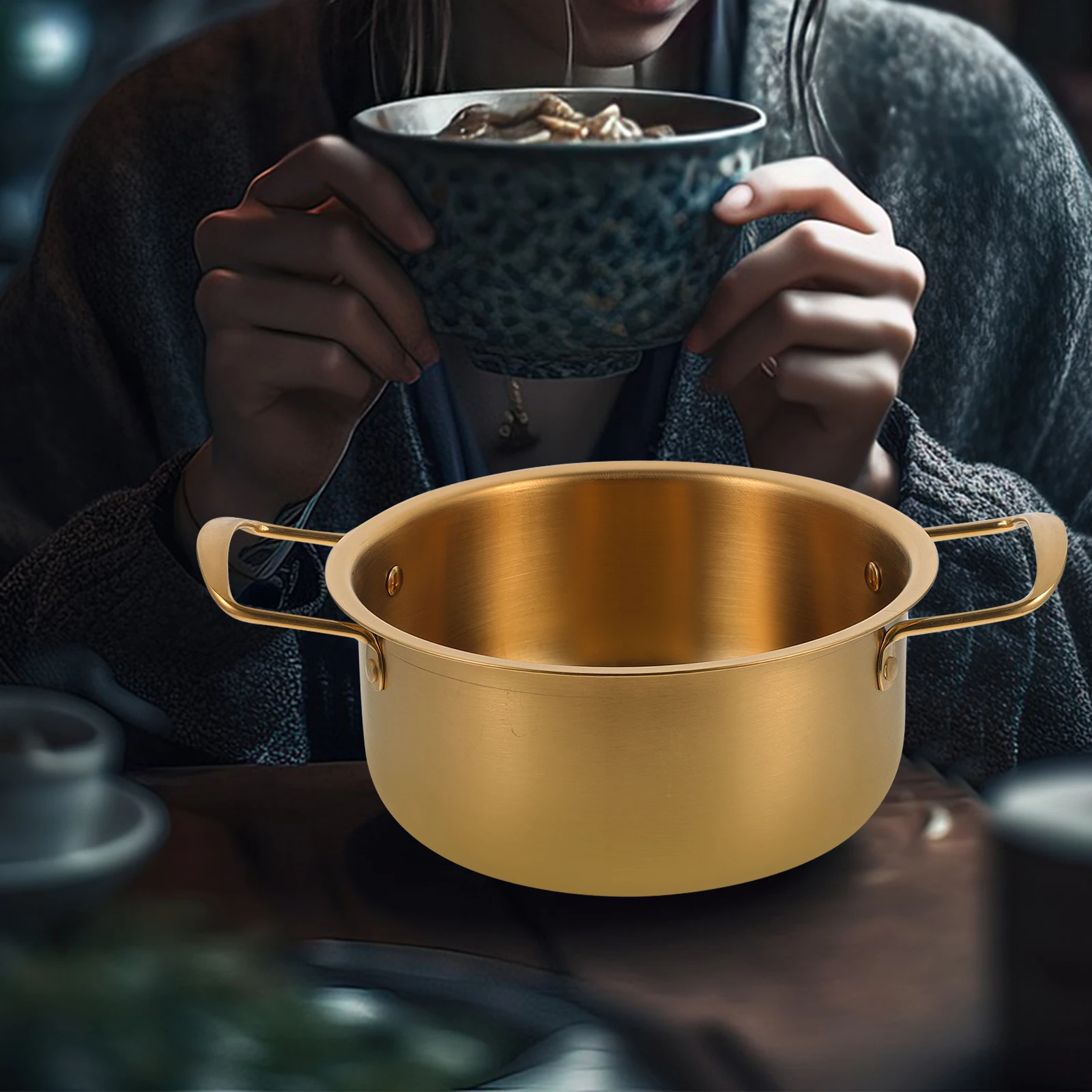 

Stainless Steel Noodle Pot Ramen Soup Cookware Korean Cooking Pots Camping Hiking Picnic Lightweight Kitchen