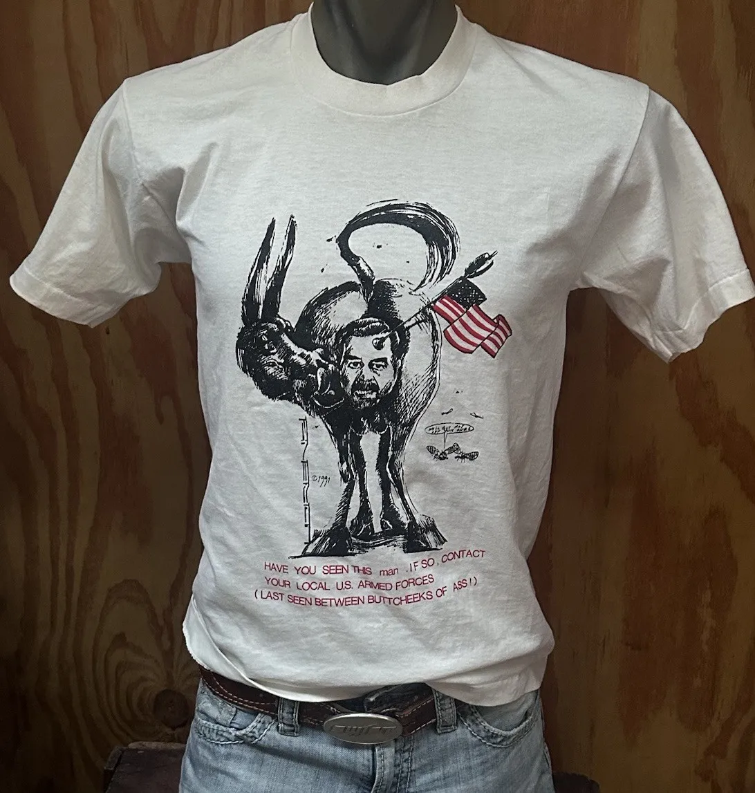 Vtg Saddam Hussein T-shirt Political 90s USA Military 1991