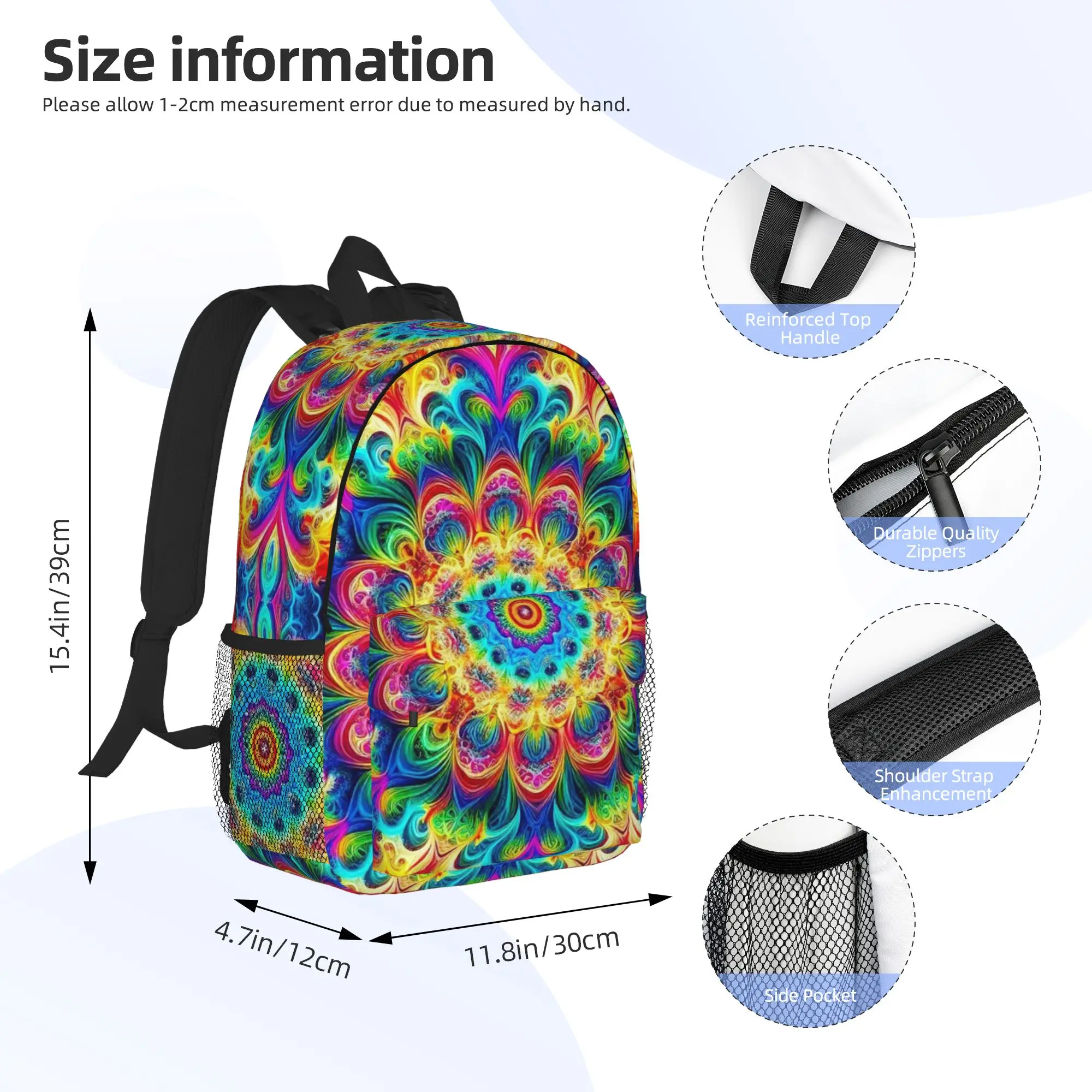 Psychedelic Black with Vibrant Magic Pattern Backpack Hot Sale Daypack Boys Girls BookBag Shoulder Bags for Men Women School Bag