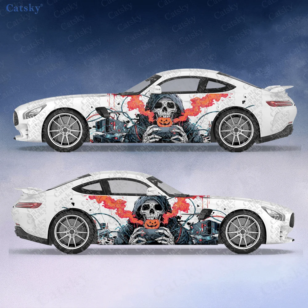 

2pcs.Grim Reaper & Jack-O'-Lantern Car Side Wraps, Self-Adhesive PVC Waterproof & Scratch-Resistant Stickers, Car Accessory Gift