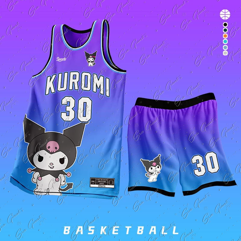 Nowe zestawy do koszykówki Kuromi chłopcy dziewczęta koszulka dla dorosłych konkurs druku 3d strój sportowy mężczyzn bez rękawów mundur szkoleniowy