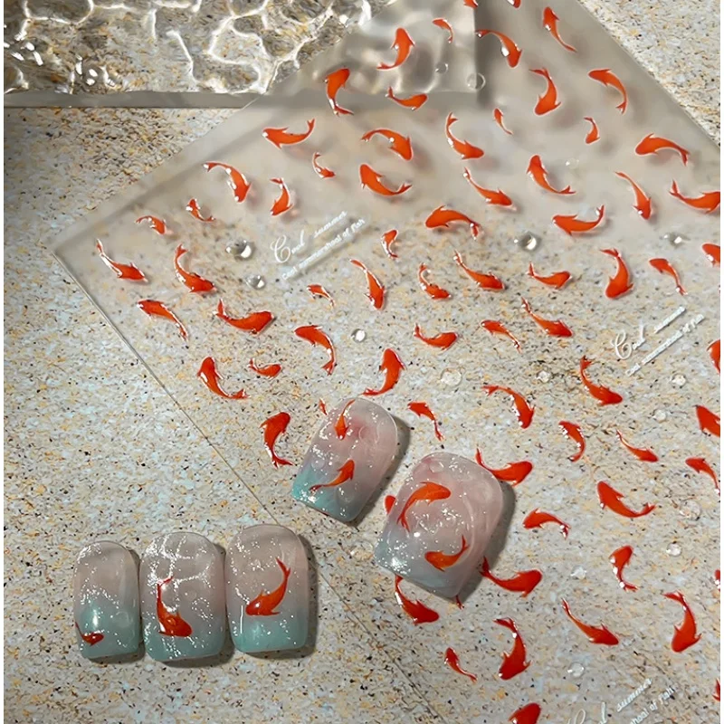Cute Red Carp Nail Stickers Exquisite Summer Lucky Carp Self Adhesive Nail Art Stickers Nail Decorations Accessories DIY Decals