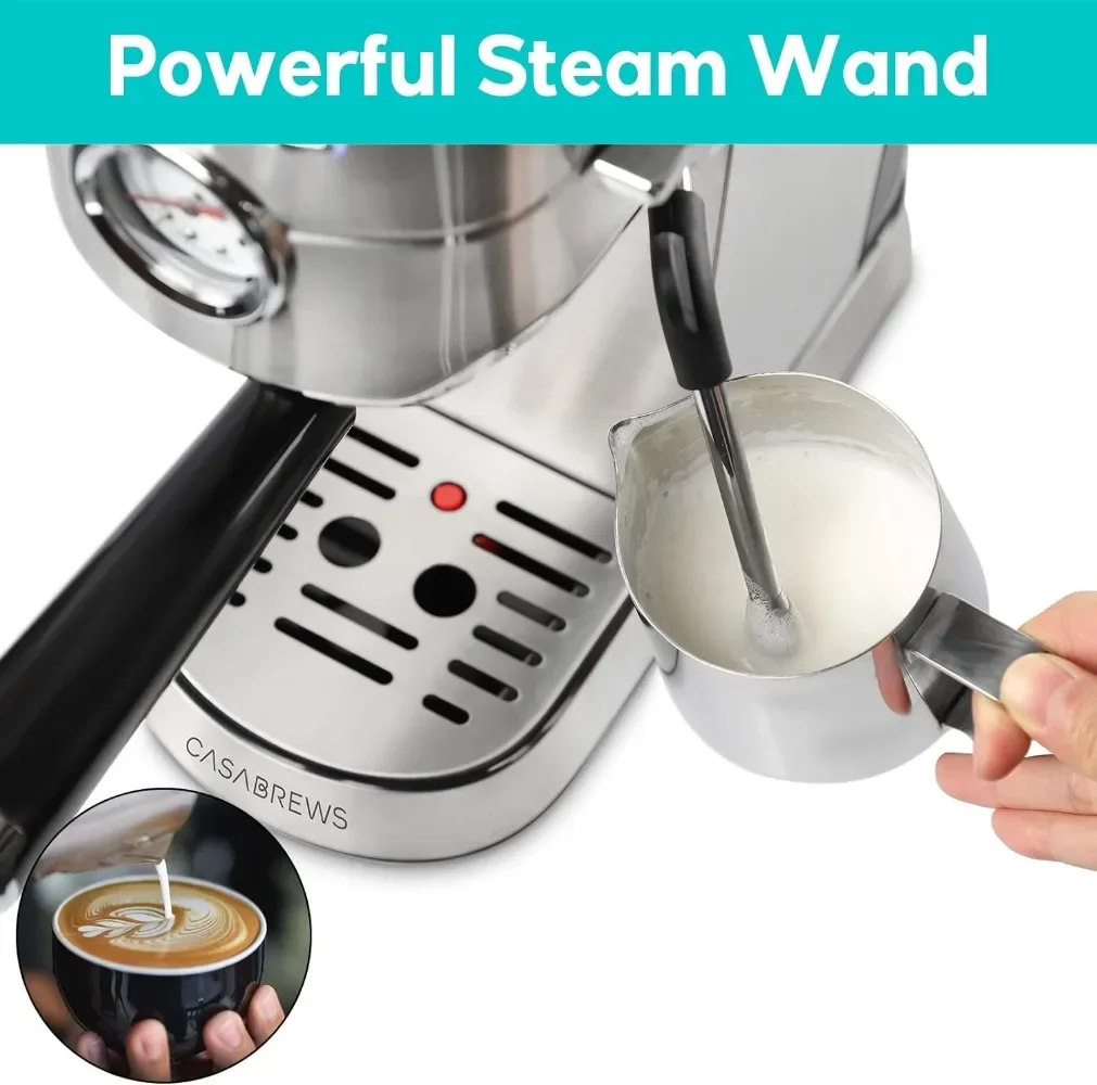 CASABREWS-Machine à Expresso Professionnelle, Appareil Compacte avec Mousseur à Lait et Baguette à Vapeur, 20 Bars