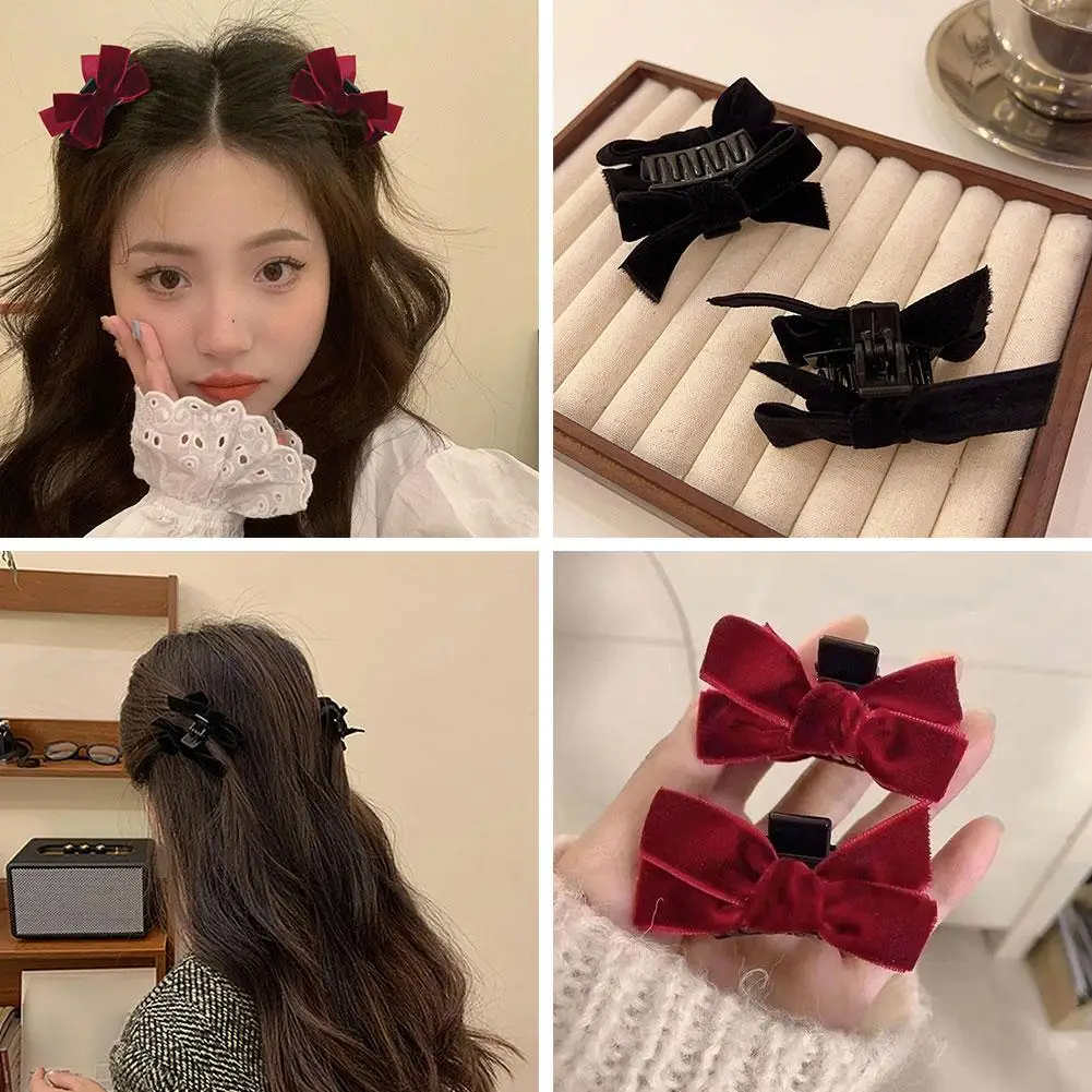 2PCS Velvet Bow Hairpin Side Clip Bangs Clip Summer Princess Head Small Clip Headdress 2024 New Fashion