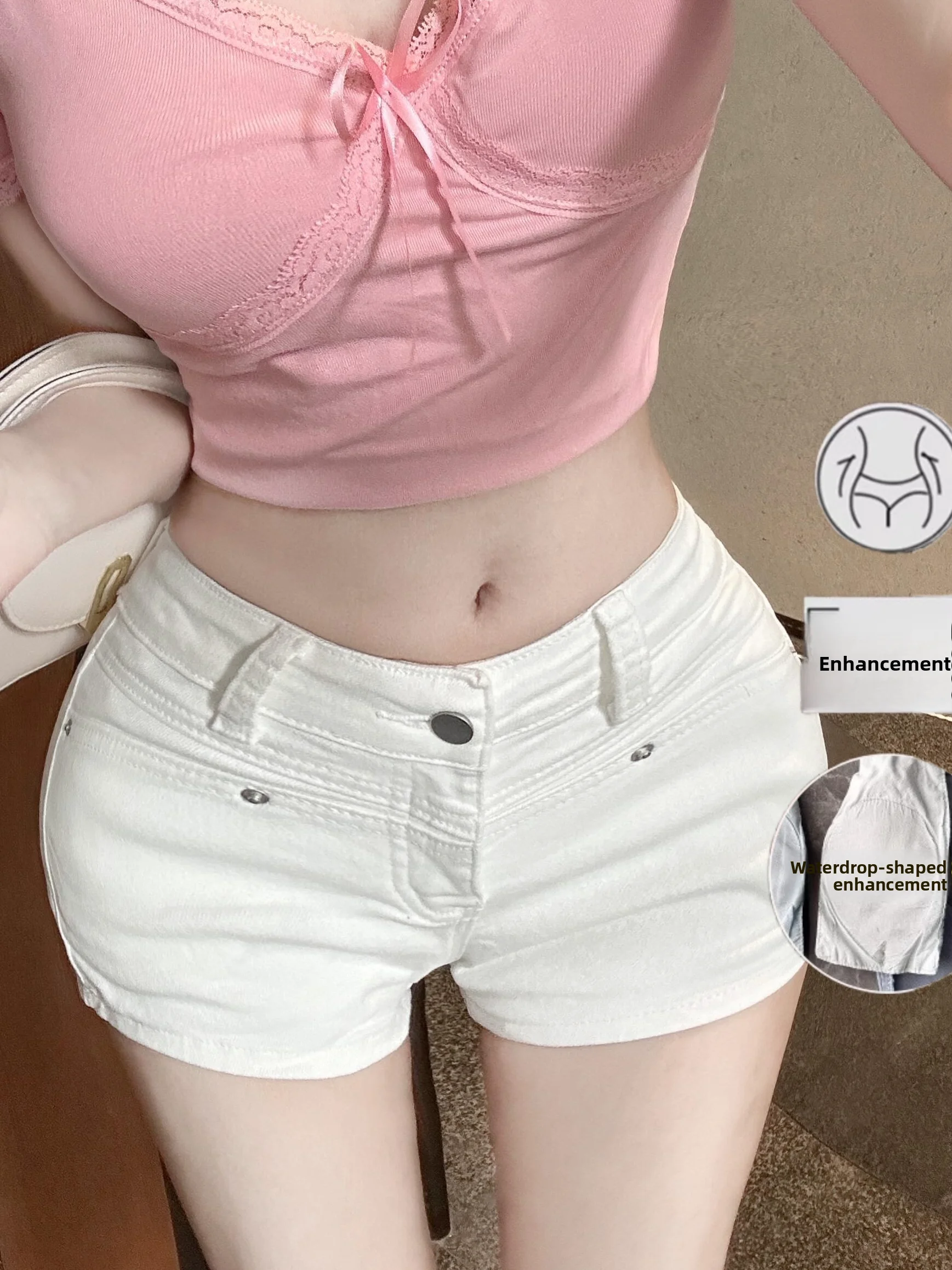White High Waist Stretchy Denim Shorts Women Summer New Style Sexy Tight Butt Enhancing Hot Pants Commute Style Zipper Closure