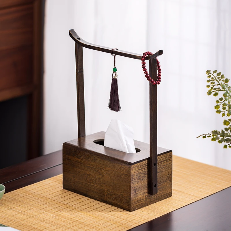 Home living room, ancient Zen tea room, study desk paper towel storage box, creative high-end paper drawer box