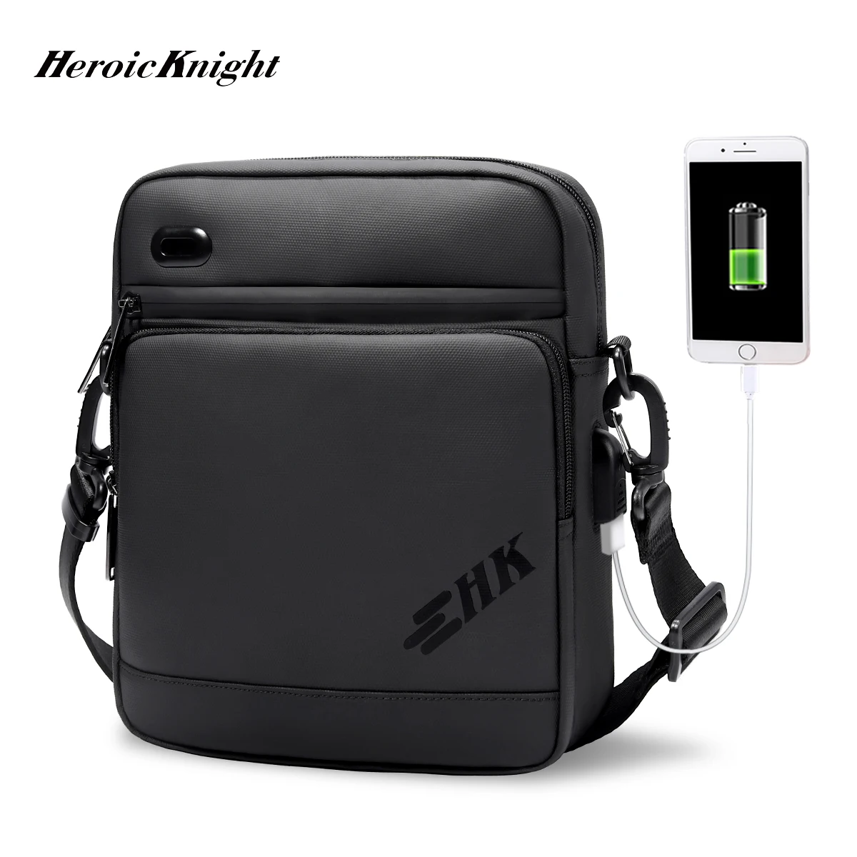 Heroic Knight Men Handbag High Quality Shoulder Bag Waterproof USB Oxford Crossbody Bag Casual Anti-theft Shoulder Sling Bag