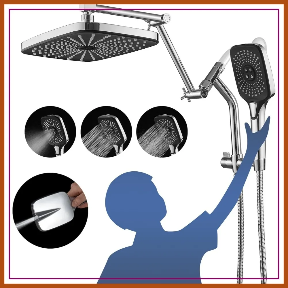 

12" High Pressure Rain Shower Head with Handheld Combo, 3+1 Settings & Power Wash, Dual Shower Head, Height/Angle Adjustable