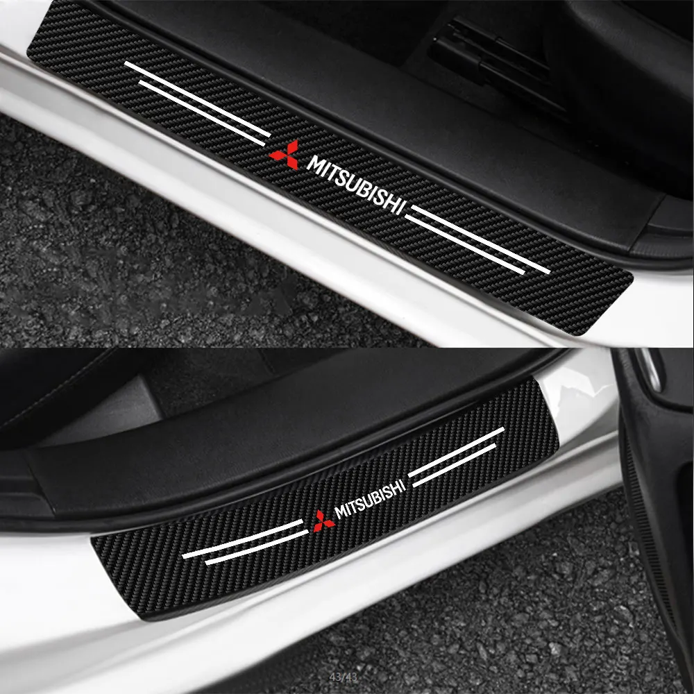 4pcs/set Carbon Fiber Leather Car Door Sill Anti-Scratch Decorative Sticker For Mitsubishi Lancer EX Outlander ASX Pajero l200