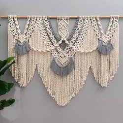 Color Rope Macrame Tapestry Boho Style Wall Hanging Tapestry Handmade Artistic Macrame Tapesties with 3 pcs Stick