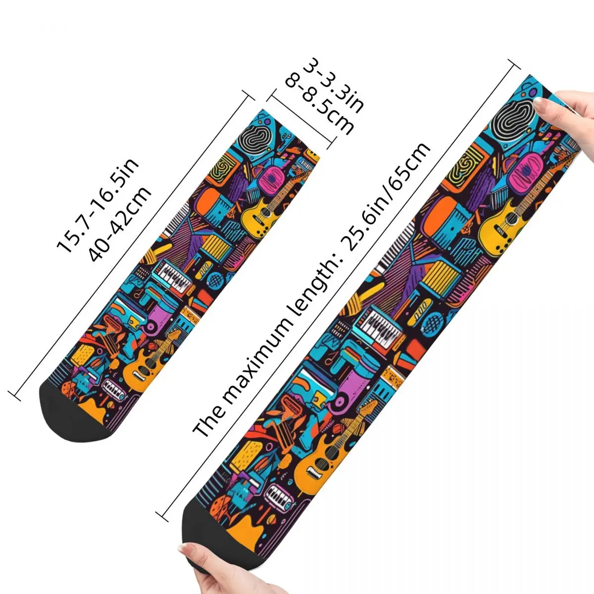 Retro Multiple Musical Instruments Men\'s Socks Rock And Roll Music Unisex Harajuku Seamless Printed Happy Crew Sock Gift