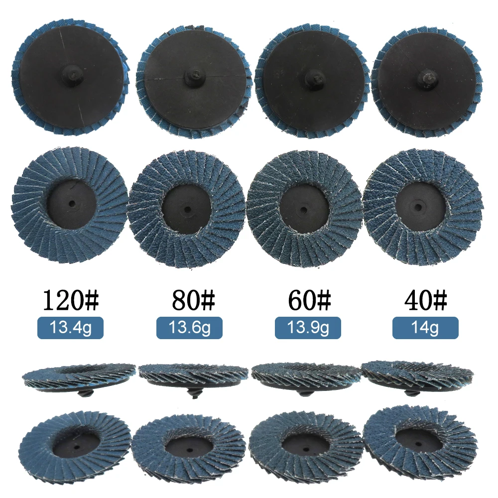 Quick Change Roll Lock Flap Disc, Disco de lixamento com suporte de almofada, Disco de condicionamento para moedor, 40, 60, 80, 120 Grit, 2 ", 40 pcs