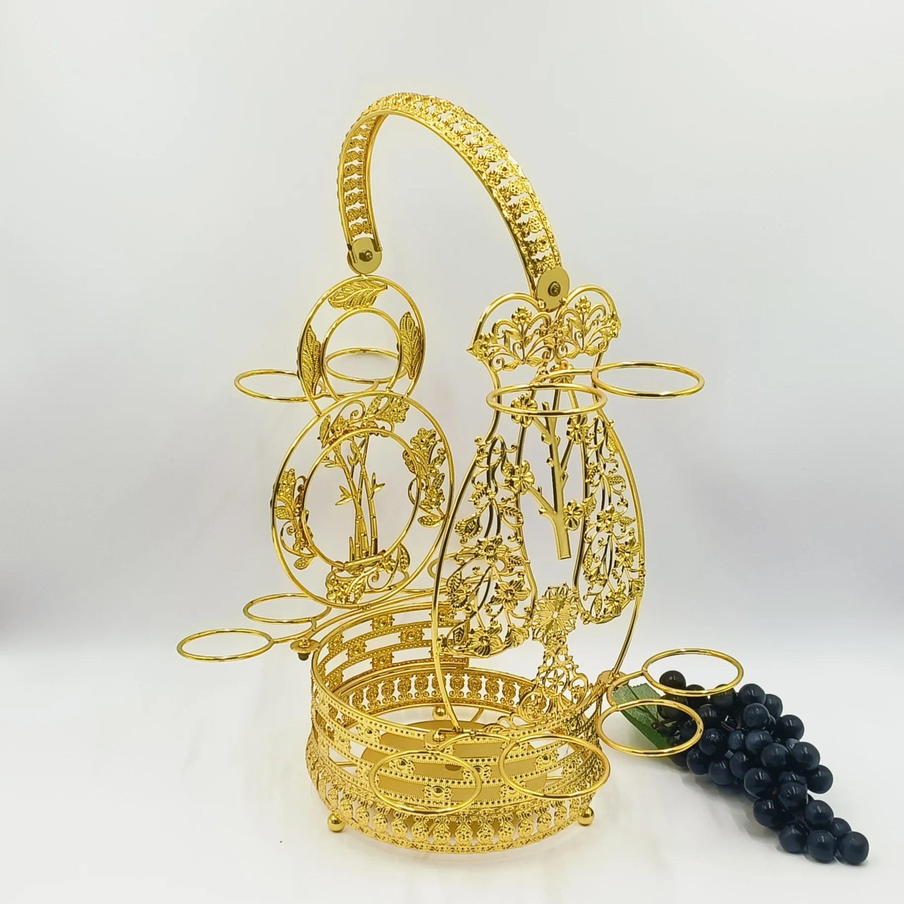 

Flower basket engraved multi-layer Kung Fu teacup rack storage rack Flower type high-end wrought iron living room dining