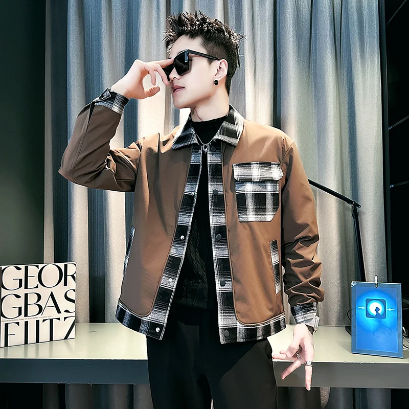 

Повседневная клетчатая куртка в стиле пэчворк с разрезом, мужская куртка Sli Faion, весна-осень, высокая чувствительность, искусственное двухсекционное пальто, подставка...