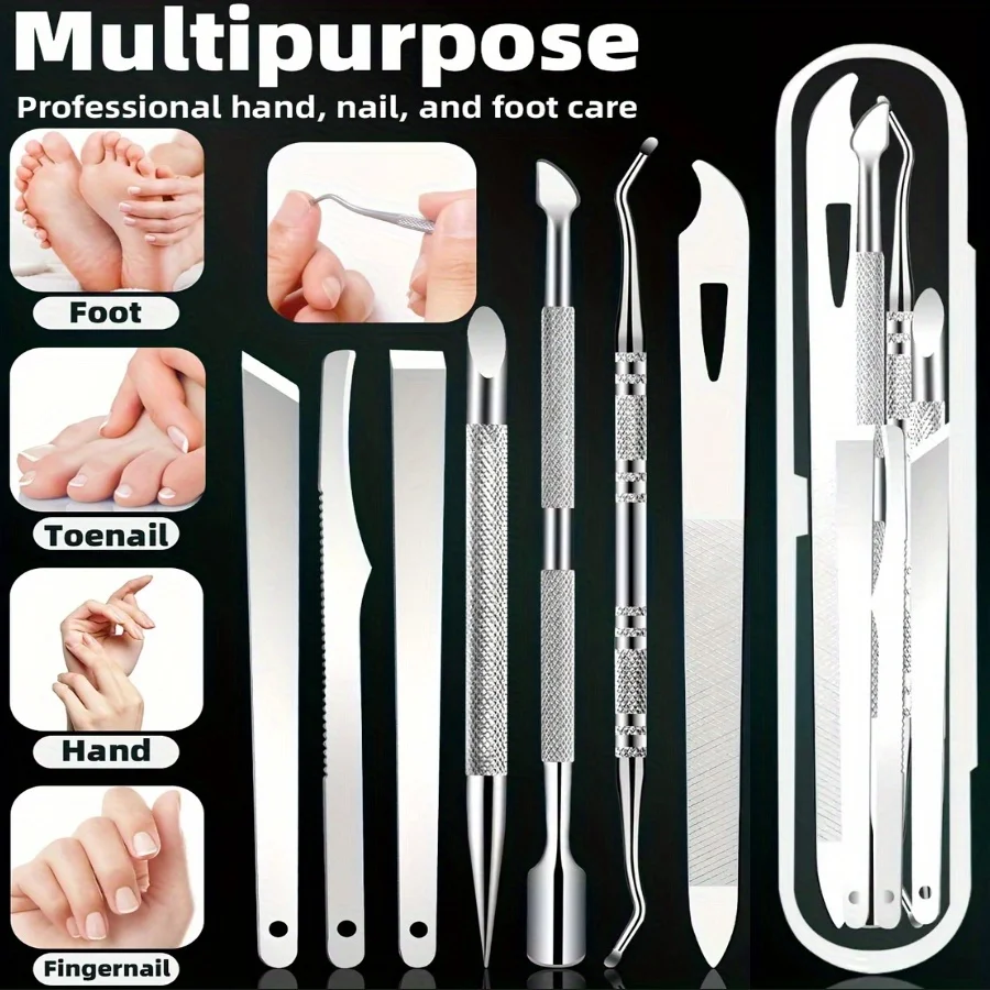 

Набор кусачек для ногтей из нержавеющей стали, 7 шт., набор инструментов для отшелушивания и длинных ногтей, без запаха, в комплект входит портативный футляр для хранения