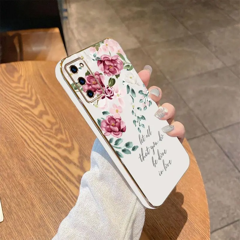 Note 20 Calm flowers Bracelet Plating Phone Case For Samsung Note 20 9 20Ultra 10Plus 20Plus M53 M15 M54 M52 M55 M31Prime Cover